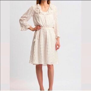 Tory Burch Ivory Metallic Gold Jasmine  Silk Blend Ruffle Dress Sz 8